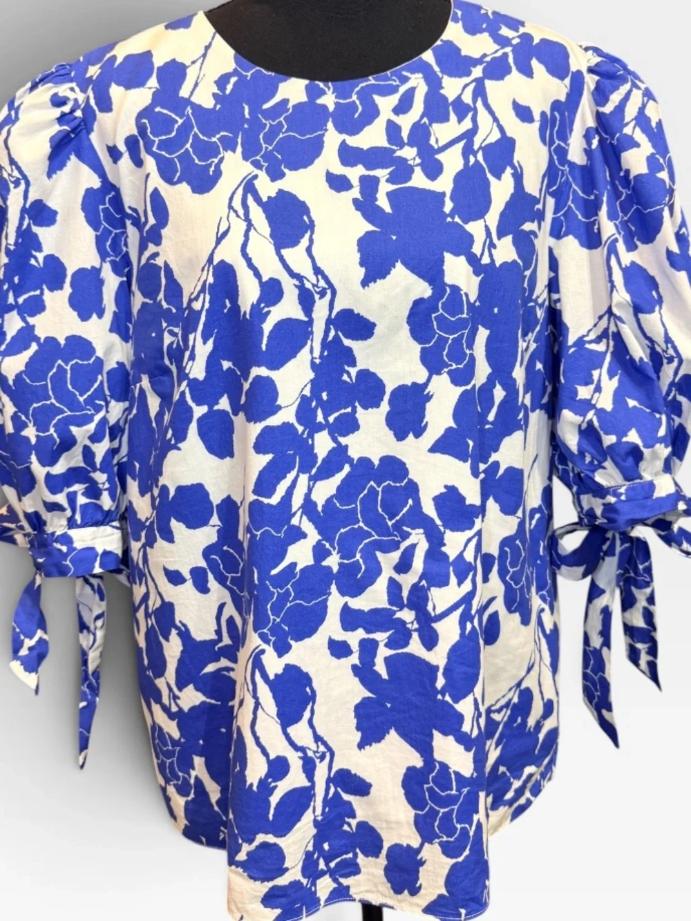 Tuckernuck Hyacinth House Blue Floral Puff-Sleeve Tie Cuff Blouse - Women Sz XL